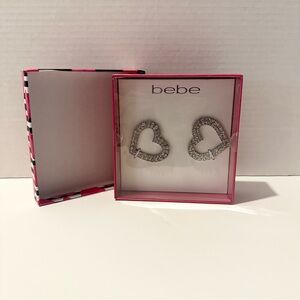 Rhinestone Pave Heart Shape Hoop Earrings-Silver Tone-NEW IN BOX-Retail $34
